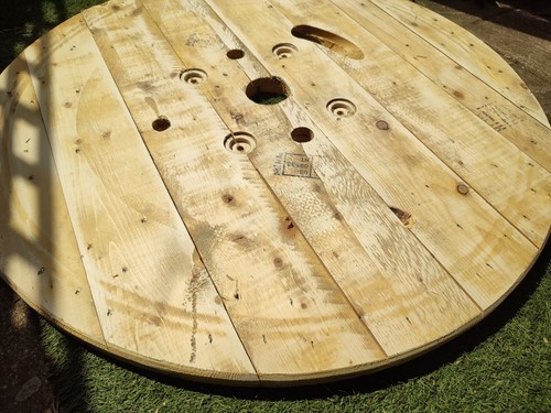 SANDED Ready For Stain (110cm) Rustic Wooden Table Top Cable Reel WITHOUT LEGS - Picture 4 of 4