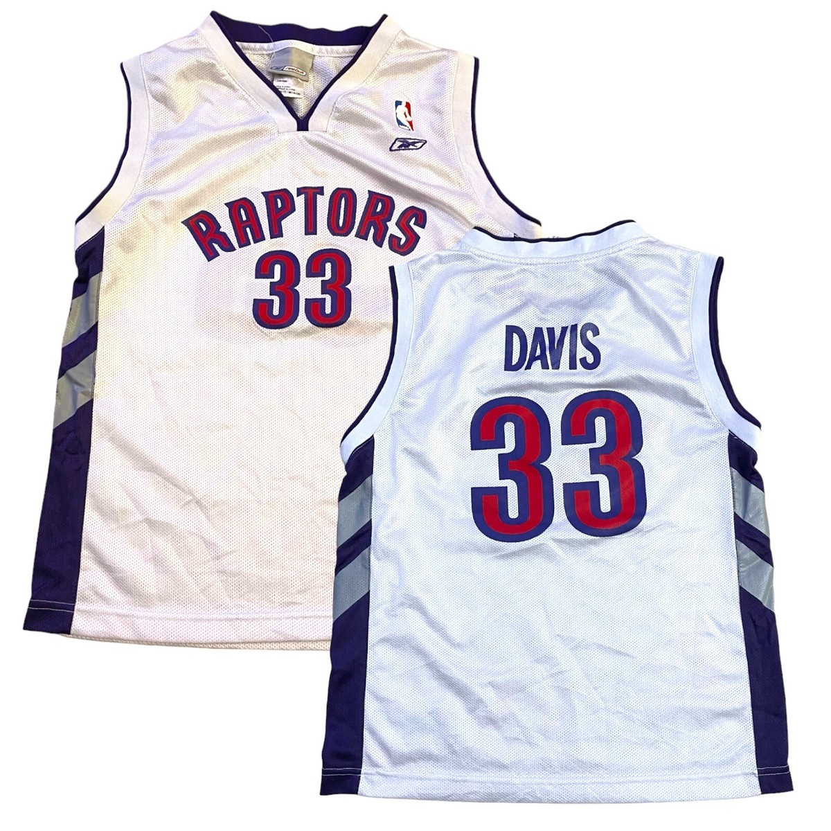 Reebok Toronto Raptors Antonio Davis 33 Basketball Jersey White YOUTH MEDIUM