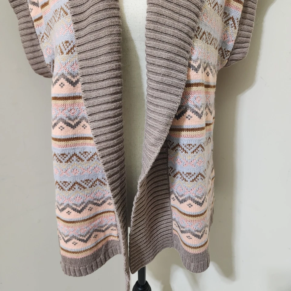 Cárdigan grande THE LIMITED mezcla de lana alpaca tejido acanalado azteca frente abierto SS Foto 4 de 4