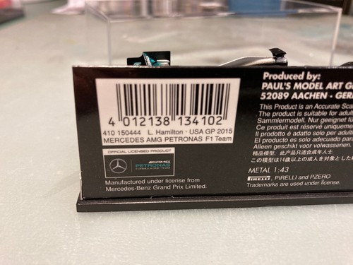 1/43 Minichamps Mercedes AMG W06 USA GP Winner 2015 Champion Hamilton Rain tyres - Bild 3 von 3