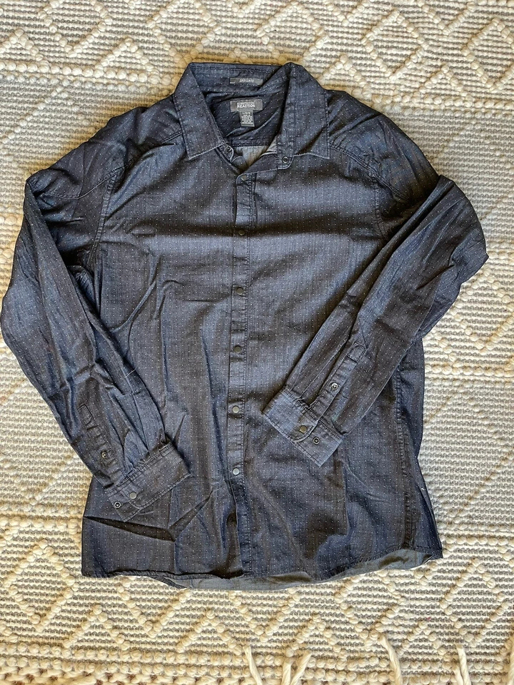 💙 Camisa Kenneth Cole Para Hombres Grande de Metal con Botones a Presión Denim Punto Azul 100% Algodón Foto 2 de 4