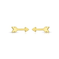 14K Real Solid Yellow Gold Dainty Mini Arrow Sleeper Stud Earrings Screw-back