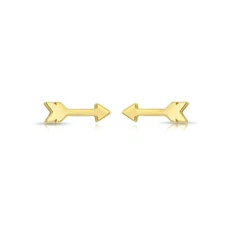 14K Real Solid Yellow Gold Dainty Mini Arrow Sleeper Stud Earrings Screw-back