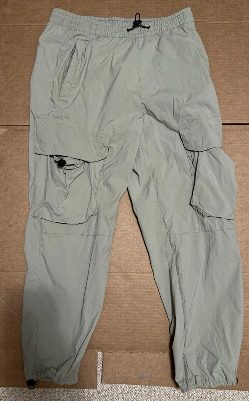 H&M Pants Relaxed Fit Cargo Joggers Green Parachute Medium Light Lime Teal