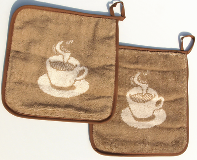 2x Topflappen Kaffee Kracht Frottee Küche Kracht Espresso Tasse Kochen Beige