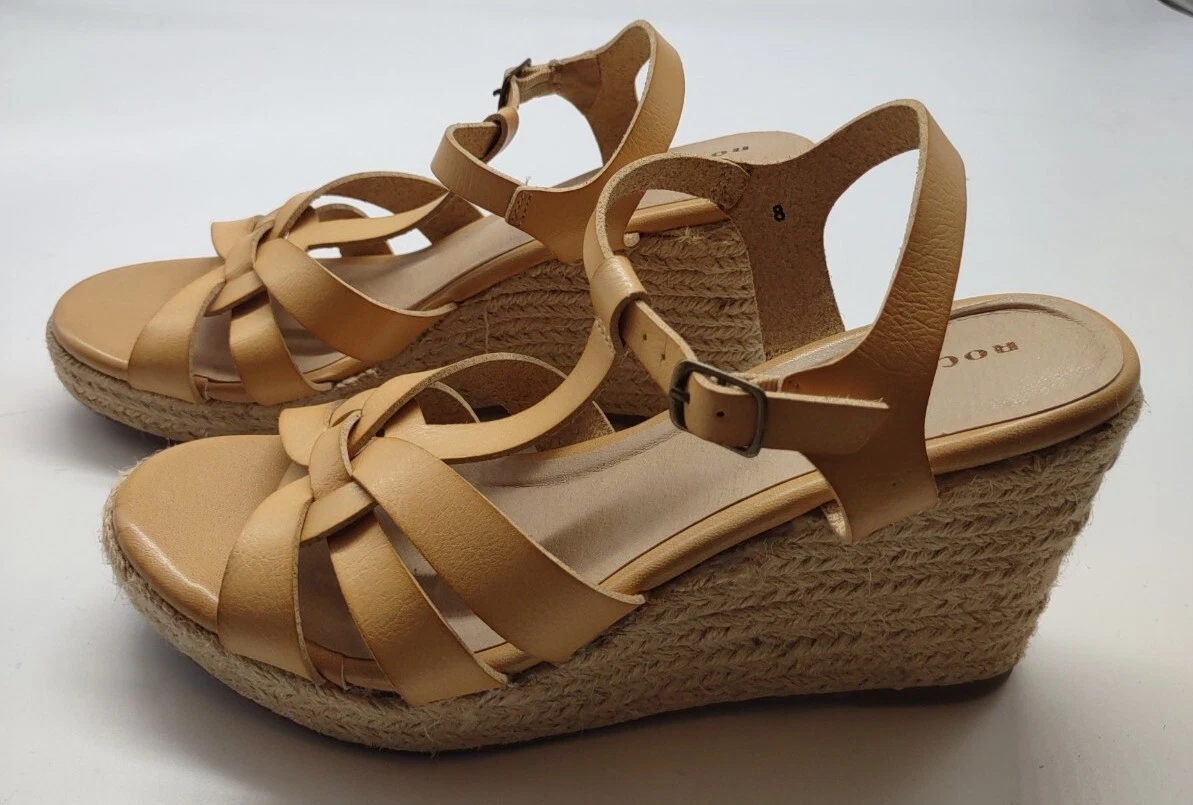 Rock Candy by Zigi Wedge Sandals Women s size 8 Fola Tan