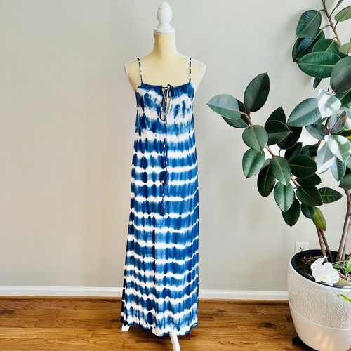 Lulus Kleid blau weiß Batik Maxi Lost Coastlines Schlitze Damen XS - Bild 3 von 9
