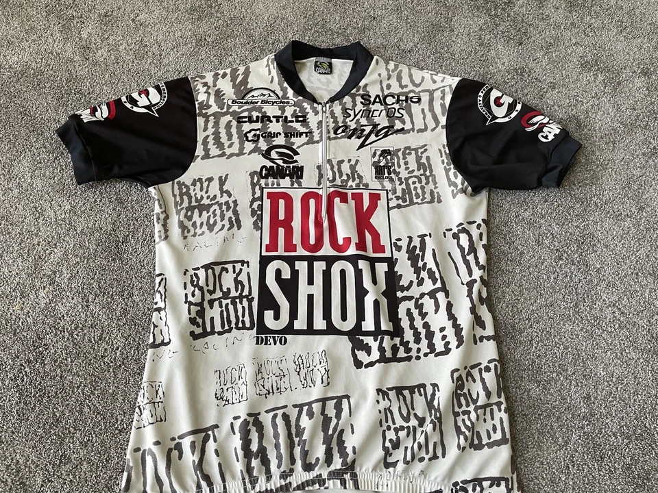 Camiseta deportiva de ciclismo Canari para hombre XL cremallera Rock Shox Devo bicicleta elástica vintage EE. UU. Foto 3 de 4
