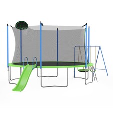 12FT Trampoline w/ Slide, Swing, Net,Hoop,Ladder - ASTM Approved - Kids  Adults