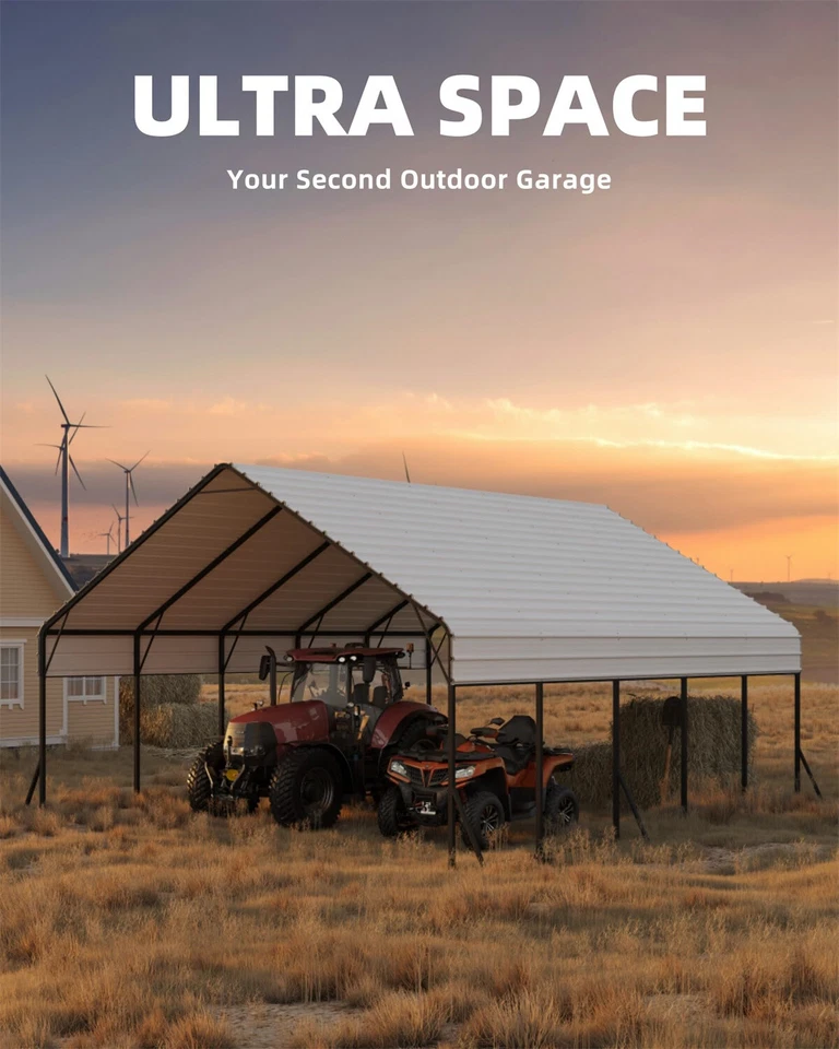 Cochera metálica de 20'x20'x13' para barcos camionetas y tractores marco de acero 800 lb Foto 3 de 4