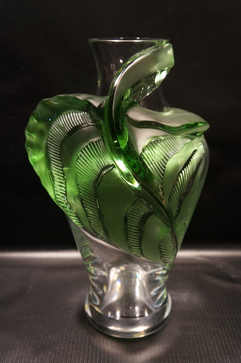 Lalique TENAGA Green Leaf Vase France Crystal. | eBay