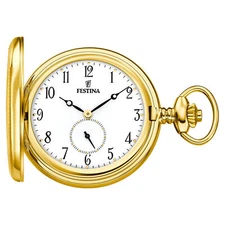 Festina F2029-1 Savonette Pocket Watch with Chain, Small Second, Gold