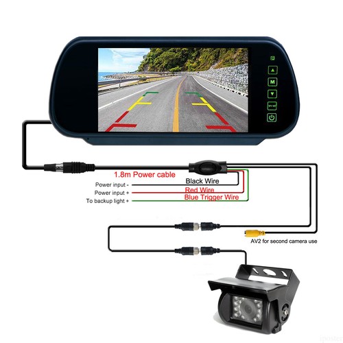 Clip 7" Mirror Monitor 4PIN IR Backup Camera Rear View 12-24v Caravan Trailer Rv - Picture 12 of 12