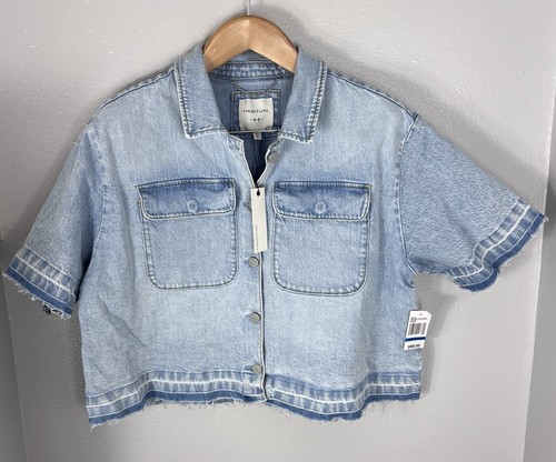 NEW Habitual XL Oversized Denim Crop Short Sleeve Jacket Mist Bleached Blue NWT