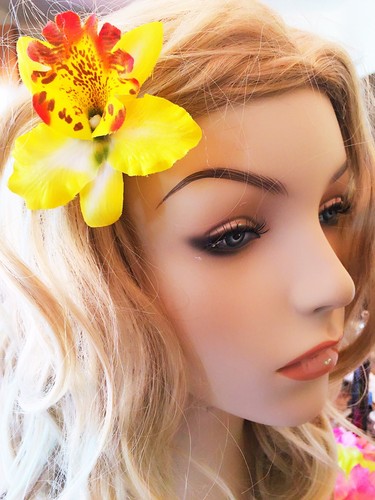 “USA” Hair Fabric Flower Clip Pin Orchid Women Lady Sheer cymbidium Beach Yellow - Picture 4 of 5