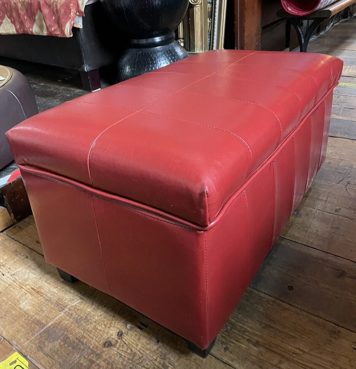 Red leather pouffe footstool deals