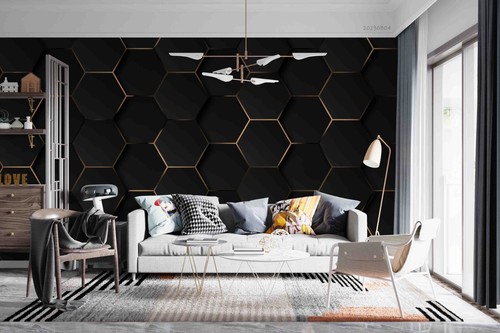 3D Geometric Hexagon Black Self-adhesive Removeable Wallpaper Wall Mural1 1927 - Bild 1 von 11