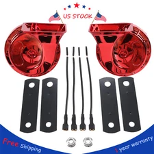 2 Pcs Red 12V Loud Car Truck 110DB Dual Tone Snail Electric Horn SUV Universal