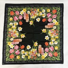 Vintage 50s Scarf Handkerchief Tulips Black Floral Spring Botanical Holland