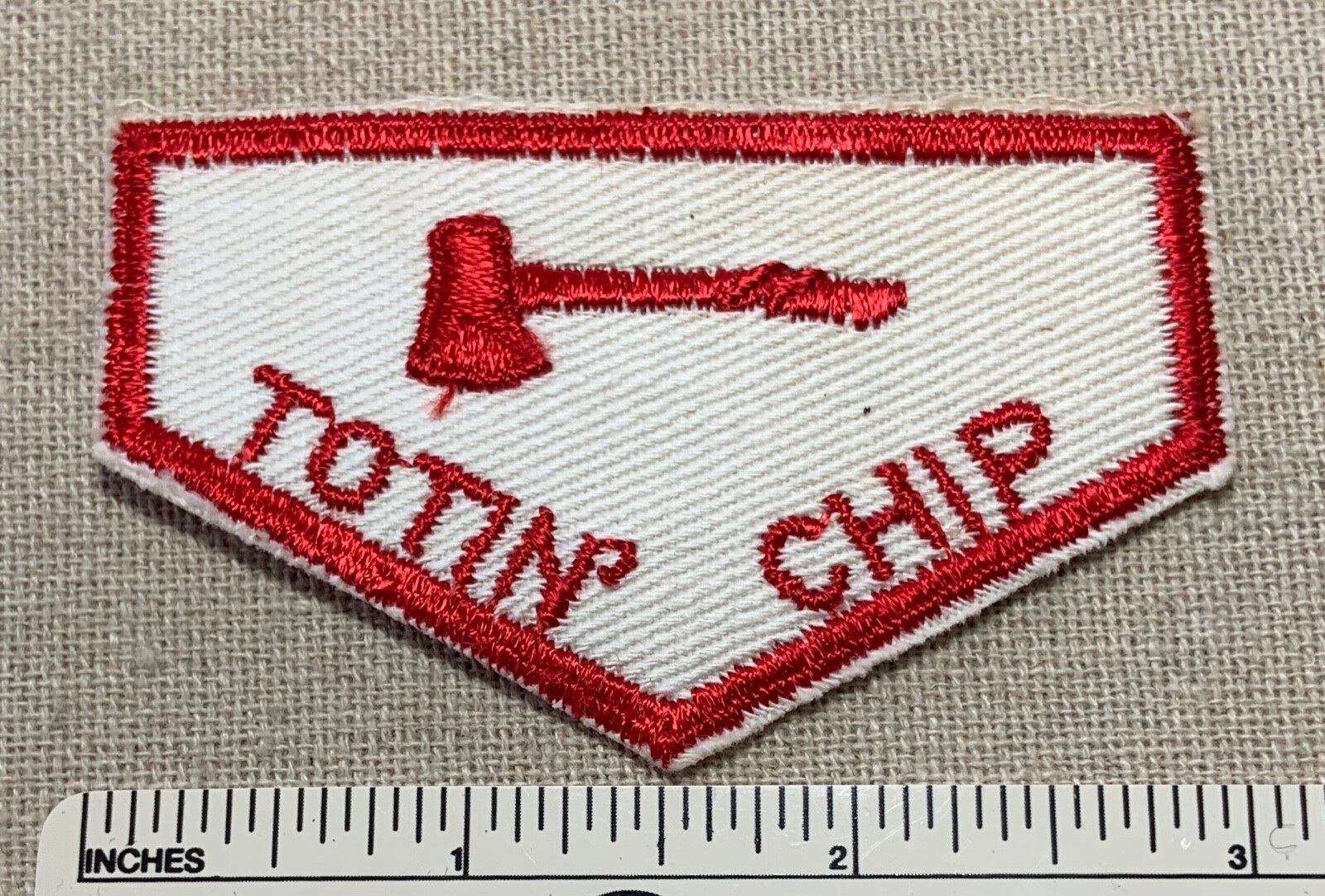 Vintage TOTIN CHIP Boy Scouts of America Woodsman Award PATCH Axe Badge
