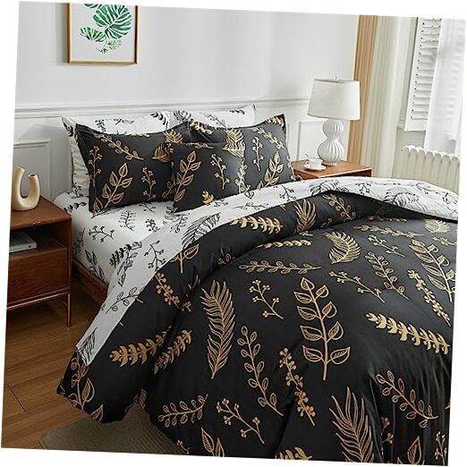 Reversible Queen Comforter Set, Bed in a Bag Queen 8 Pieces Queen-7pieces Black