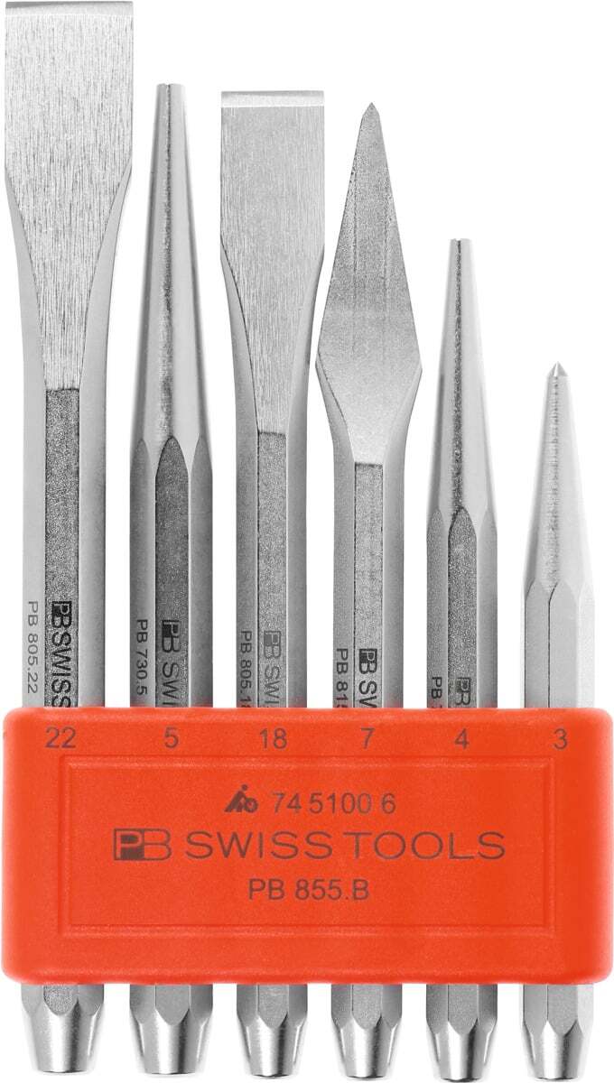 PB SWISS TOOLS - Set di punteruoli e scalpelli con supporto di plastica qualità