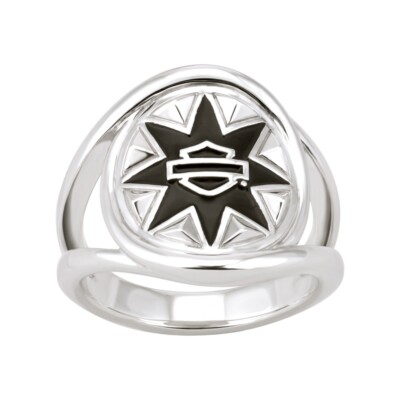 Harley-Davidson Fingerring Tribal Rays Double Twist silber/schwarz