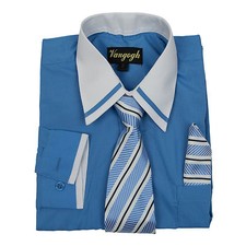 Boy Vivid Blue Dress Shirt V2024 White Contrast Long Sleeve Tie  Hankie 4 to 20