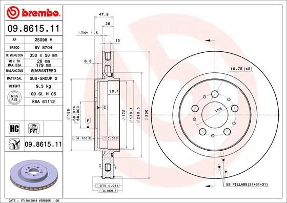 Brembo 09.8615.11 Brake Disc