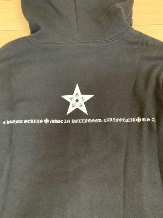 CHROME HEARTS Felpa con cappuccio cuori cromati pugnale cerniera 5 stelle stampa etichetta a scorrimento taglia S