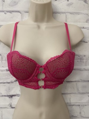 Adored By Adore Me Bra 32B Morgan Natural Lift Lace Push Up Hot Pink Sexy