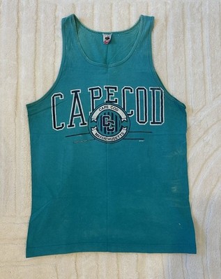 Vintage 90s Cape Cod Massachusetts Tank Top L Teal Fruit Loom USA Beach Large