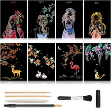 Scratch Art Paper, Rainbow Night View Scratchboard for Adults  Kids, Mini Envel