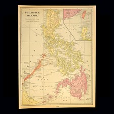 Antique PHILLIPINE ISLANDS Map Philippines Wall Art Luzon Mindanao Vintage