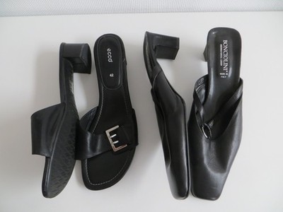 2 Paar Leder Pantoletten schwarz kleiner Blockabsatz Gr. 42      