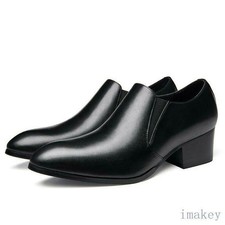 Mens Formal Dress Leather Block Heel Shoes Oxfords Business Pointy Toe shoes