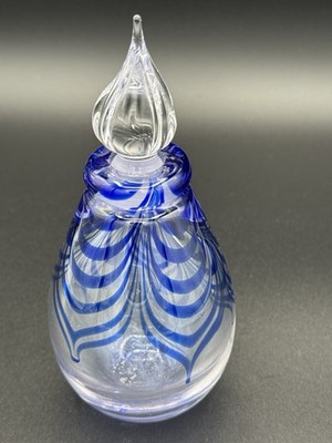 Vtg Studio Art Glass Cobalt Blue Perfume Bottle w/Stopper/Applicator