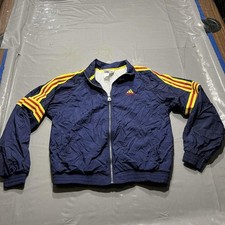 Vintage Adidas Track Jacket Mens Medium Blue Full Zip 3 Stripe Windbreaker 90s