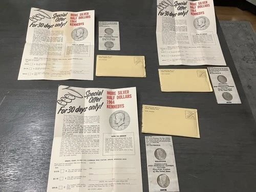 New ListingLot Of 3 1964 P & D Kennedy Half Dollars Tidy House Set*Original Papers* Must C