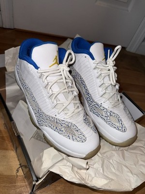 Jordan Air Jordan 11 Low White/Blue/Yellow Leather Lace Up Sneakers 2007