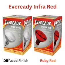 Eveready 250W Infra Red Screw E27 Infra Heat Lamp Bulb Ruby Red, Diffused Finish