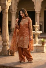 Presenting New Pure Silk Orange Top Palazzo With Dupatta For Wedding Wear