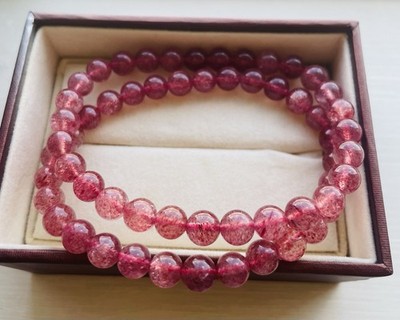 Real Natural Strawberry Quartz bracelet, Red Strawberry Quartz 6mm beads 7.2inch