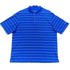 Nike Golf Polo Shirt Mens L Blue Striped Performance Short Sleeve Swoosh Dri Fit