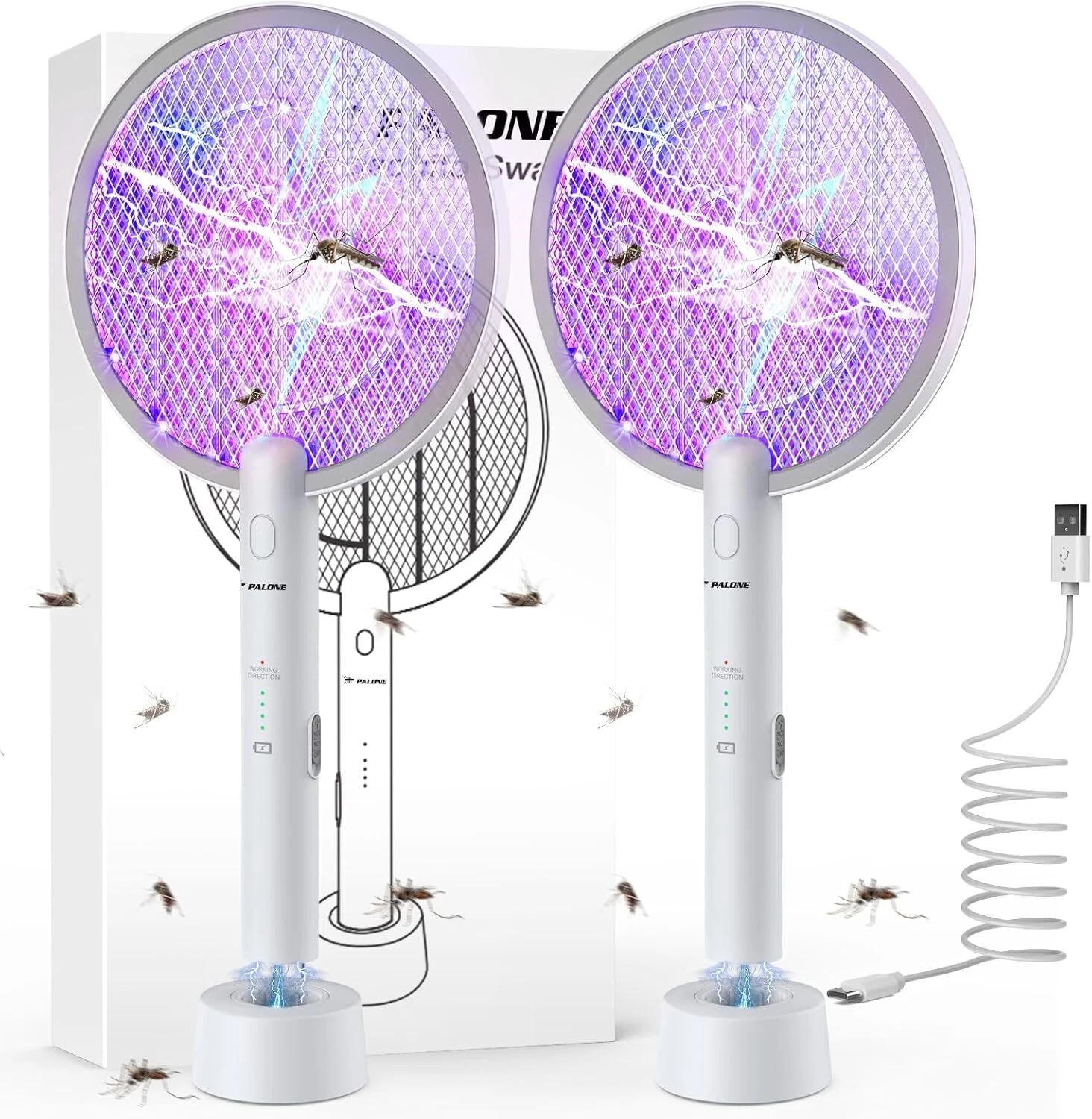 2Pack Electric Bug Zapper Fly Swatter Zap Mosquito Killer Pest Insect Racket USA
