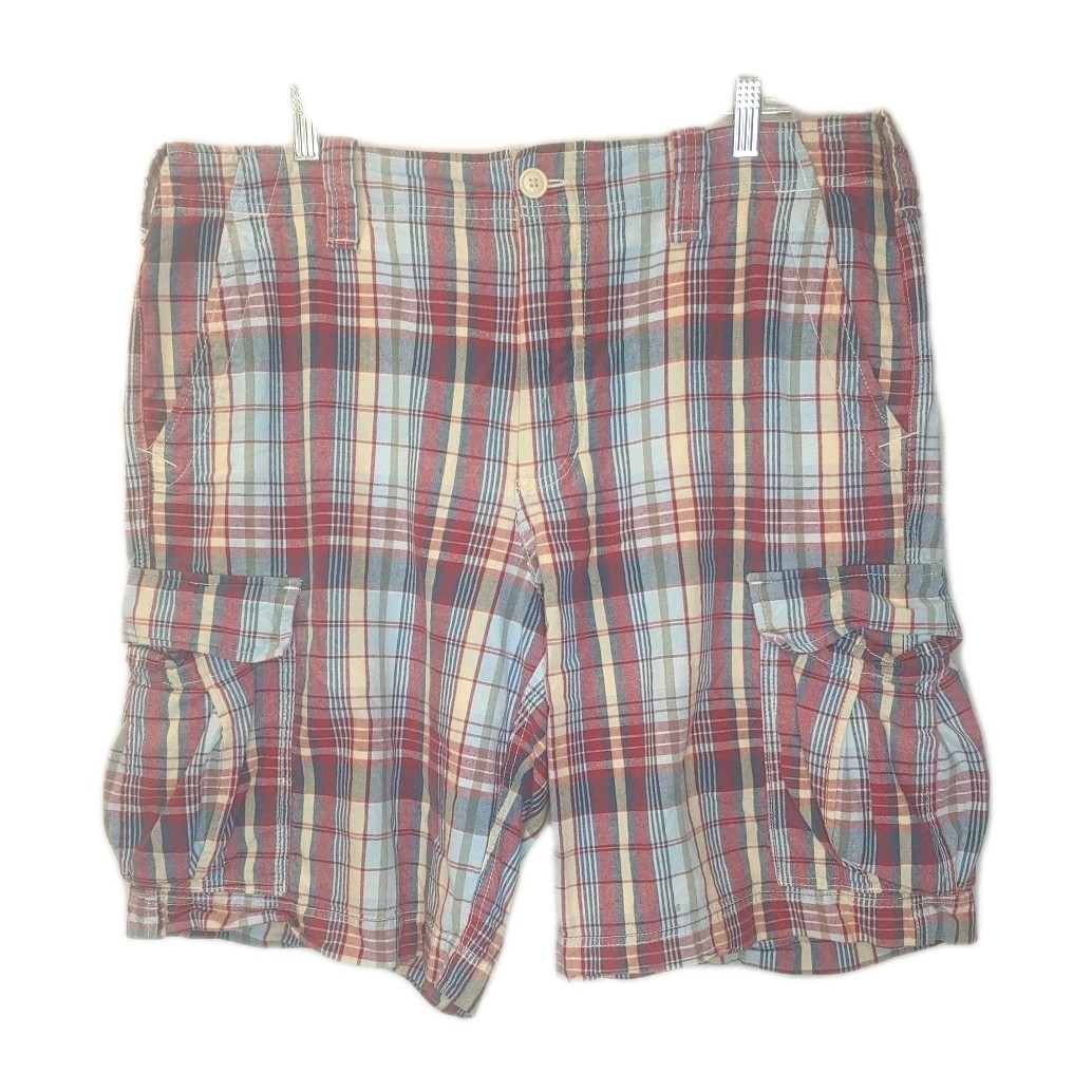 Polo Ralph Lauren Baggy Cargo Shorts Men Sz 38 Red Heritage Plaid Preppy Vtg Dad