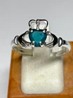 Vintage Sterling Silver Green Onyx Claddagh Ring 1.9g Sze 9.25