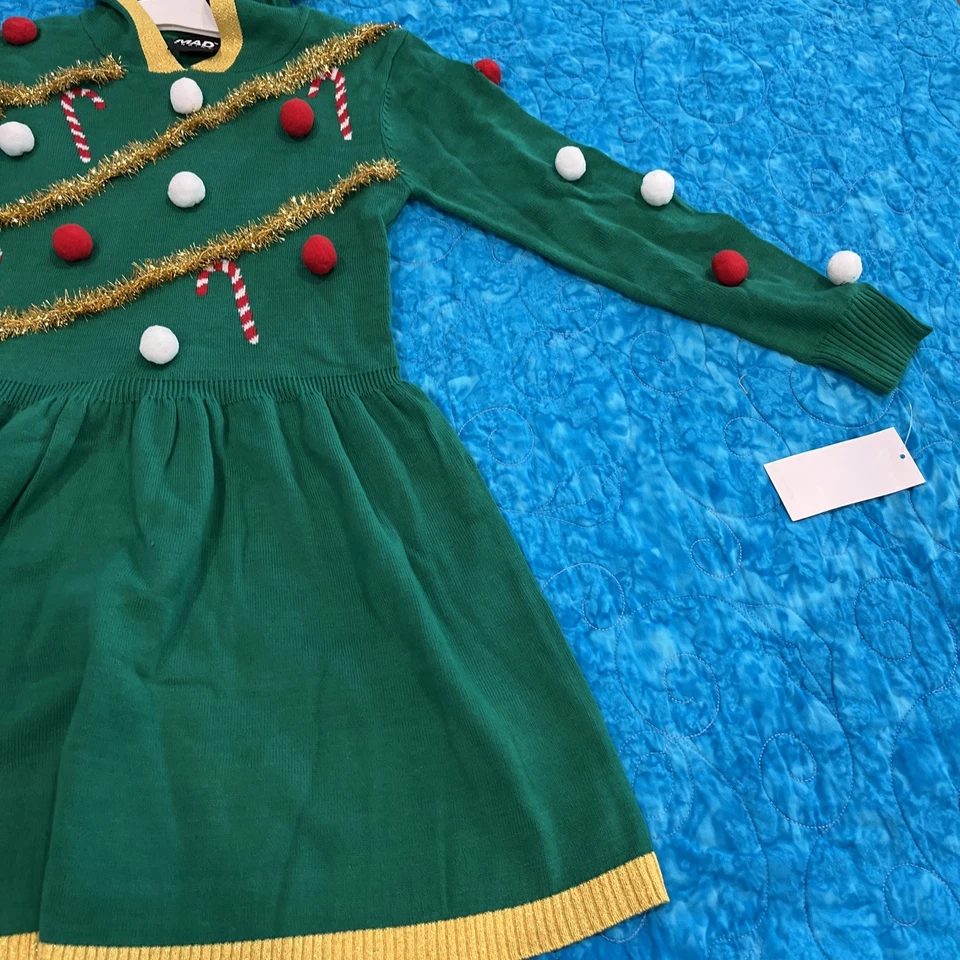 Vestido midi con capucha árbol de Navidad oropel Mad Engine para jóvenes niñas nuevo con etiquetas talla XS Foto 4 de 4
