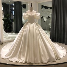 Satin Wedding Dress Sweet With Bead Princess Off Shoulder Lace Up Bridal Gowns