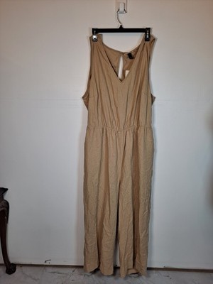 Universal Thread Women's Jumpsuit Size 2x Tan Linen-blend Sleeveless V-Neck 